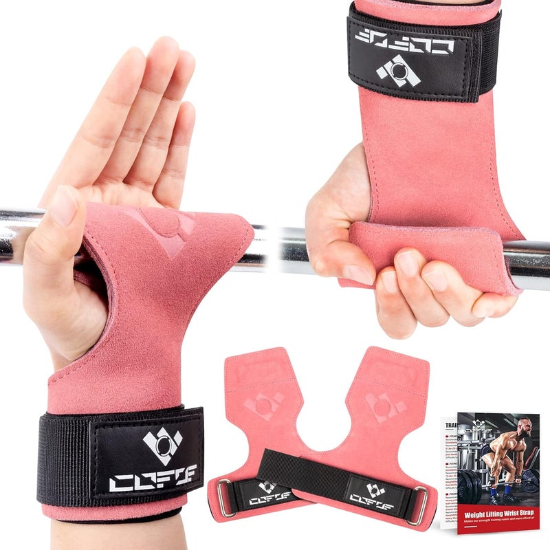 COFOF Weight Lifting Wrist Strap, Double Layer Leather Wrist Strap for Deadlift and Powerlifting, Adjustable Neoprene Padded Gym Workout Lifting Hooks (Pair) - Image 1